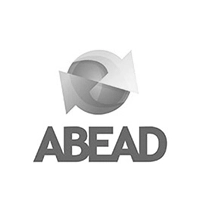 logo da abead, em tons de cinza, com um círculo com setas saindo dele