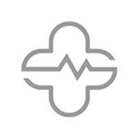 logo da clínica da cidade, com uma cruz arredondada, com um batimento cardíaco no meio
