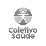 logo da coletivo saúde, em tons de cinza, com um círculo com um homem ao meio, sobre o nome da marca