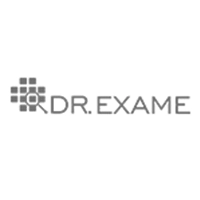logo da dr exame, com uma cruz com uma lupa em cima e o nome da marca, ao lado